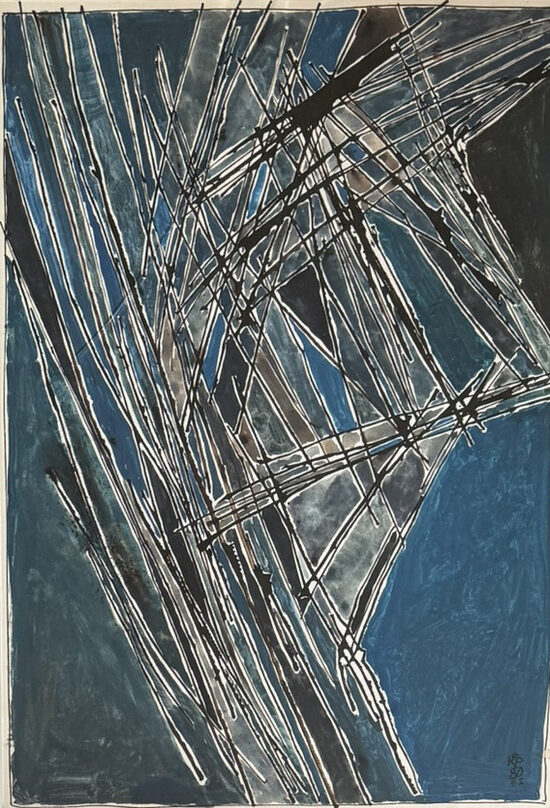 signováno KP: Kompozice v modrém