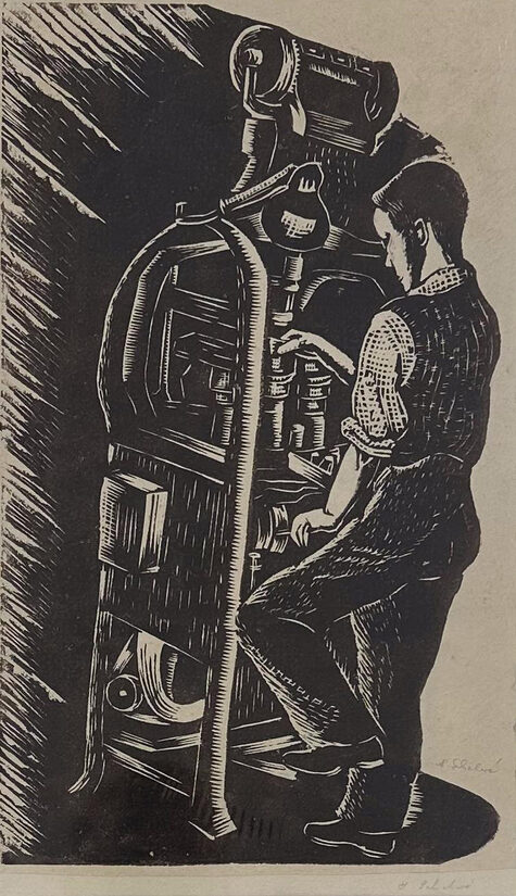 Helena Salichová: Album Prací k blahobytu, Zlín 1937: Dělník u stroje