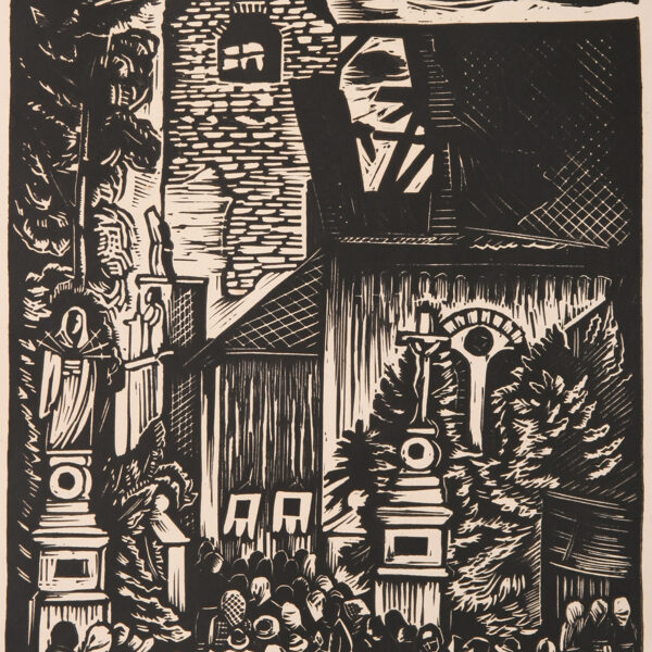 Pouť v Hrabyni, linoryt, 44,5×30,3 cm, 1945