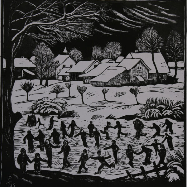 Na rybníku (Zima v Polance), linoryt, 38×36,5 cm, 1958