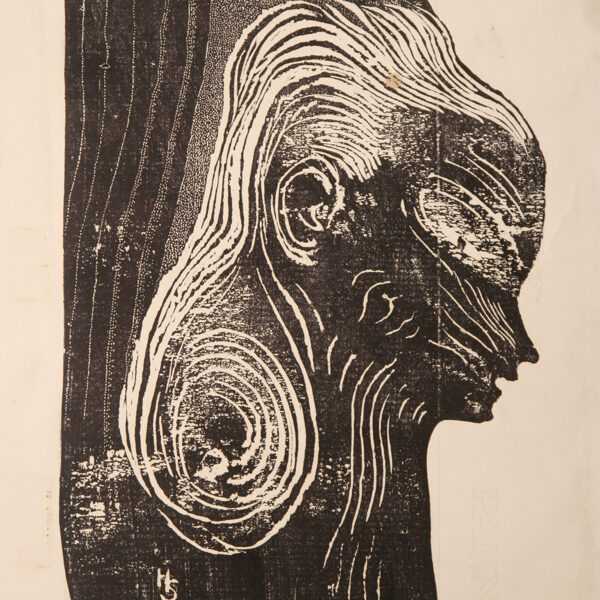 Dívčí profil (Tvary skryté ve dřevě), dřevořez, 45×25 cm