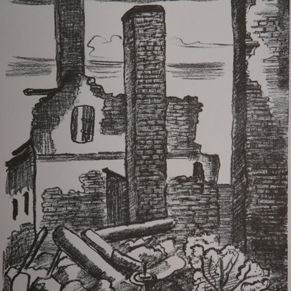 Dolní Benešov (Budujeme Slezsko), litografie, 37×23,5 cm, 1945