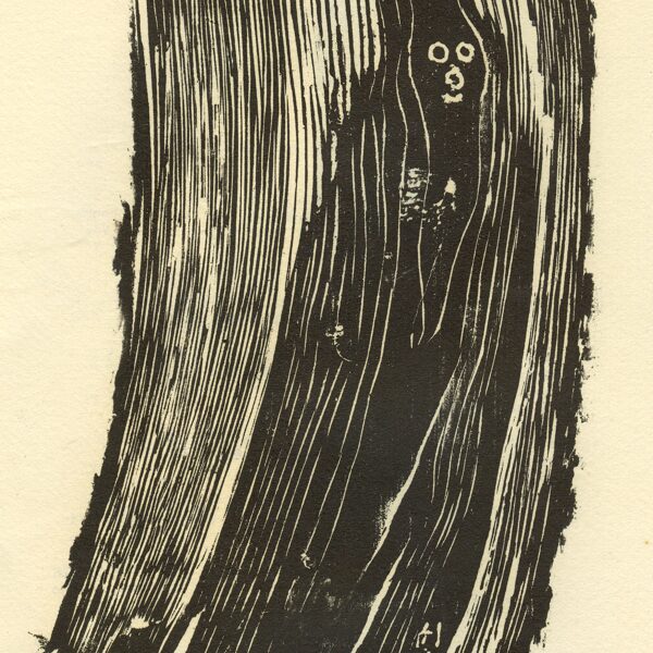 Strach (Tvary skryté ve dřevě), dřevořez, 19×12,5 cm, 1970