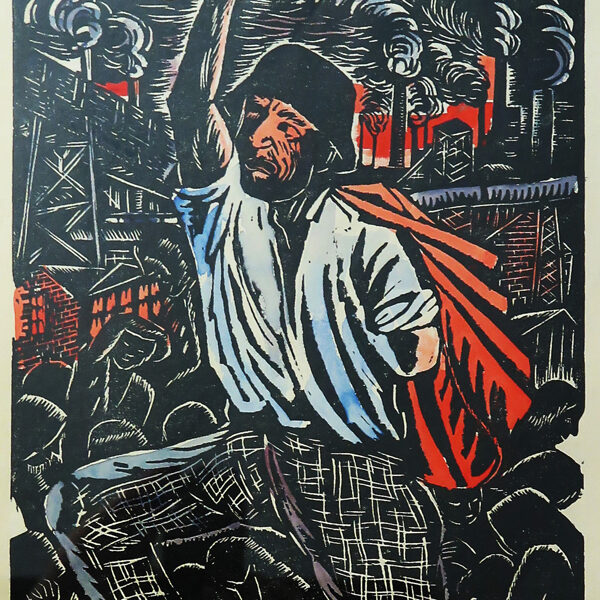 Škaredý zjev (Ilustrace ke Slezským písním Petra Bezruče), kolorovaný linoryt, 32×24 cm, 1
