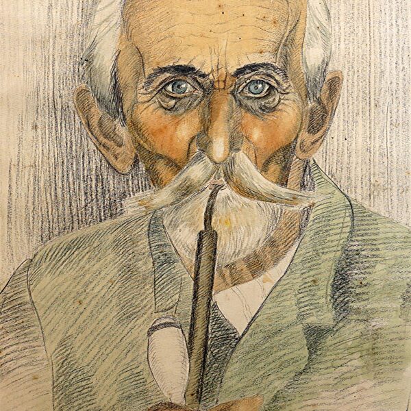 Starý strýc Hruška z Kyjovic, kresba tužkou, akvarel, 48×32 cm, před r. 1918
