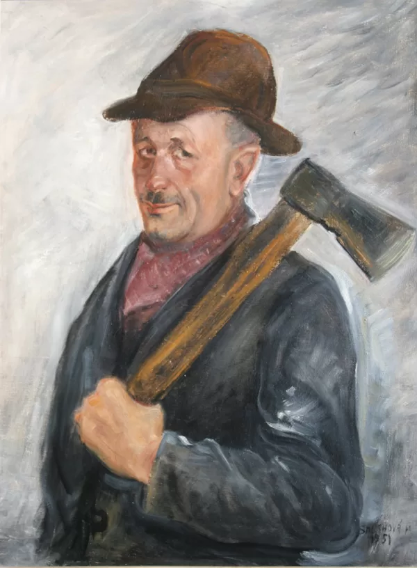 Muž se sekyrou, olej, 95×75 cm, 1951