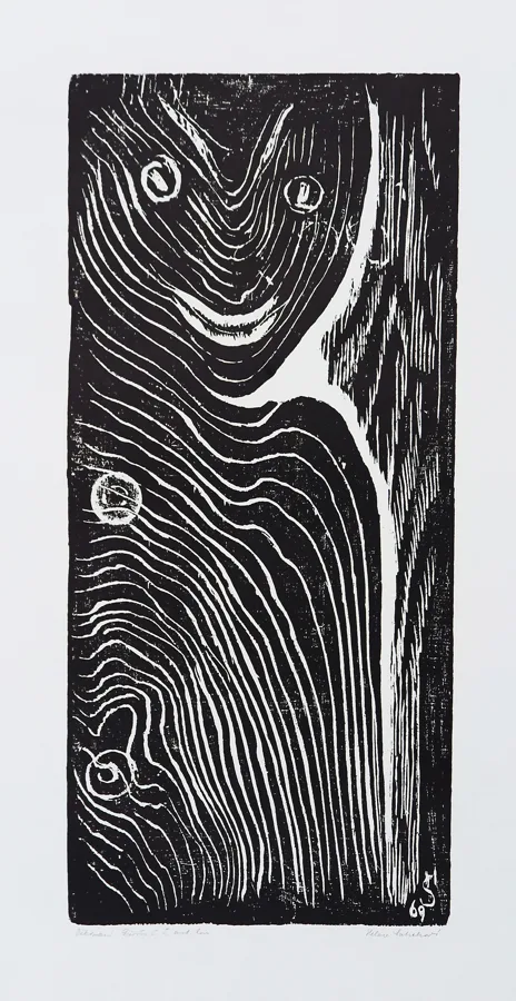 Překvapení (Tvary skryté ve dřevě), dřevořez, 50×23 cm, 1969