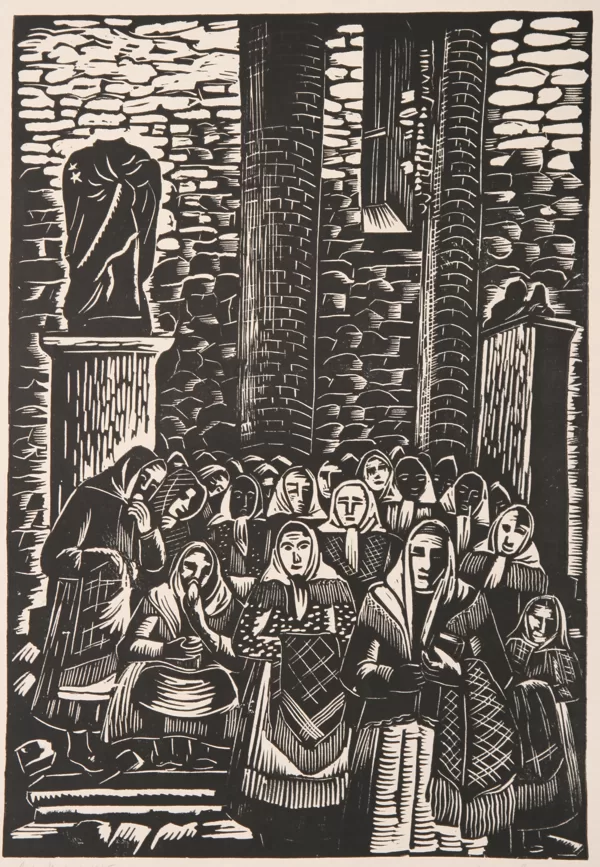Pouť v Hrabyni, linoryt, 44,5×30,3 cm, 1945