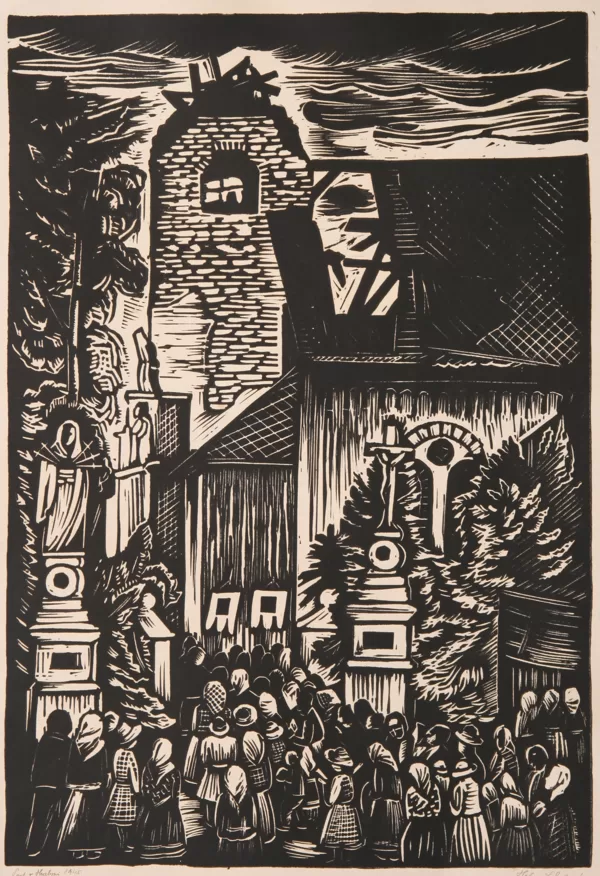Pouť v Hrabyni, linoryt, 44,5×30,3 cm, 1945