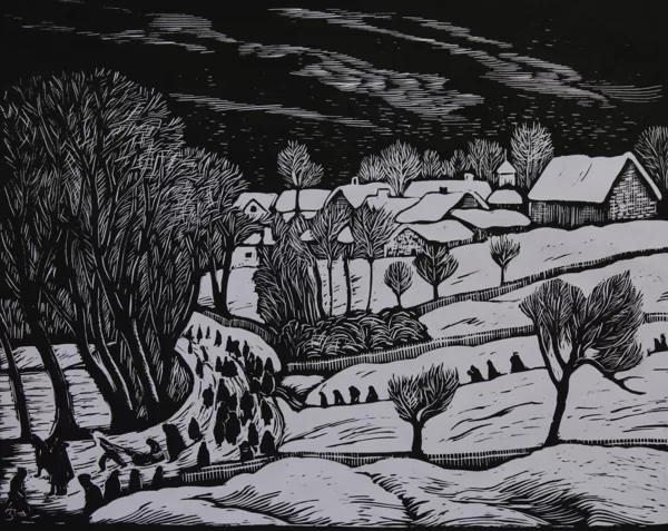 Zima v Polance (Zima v Polance), linoryt, 34,5×41,5 cm, 1959