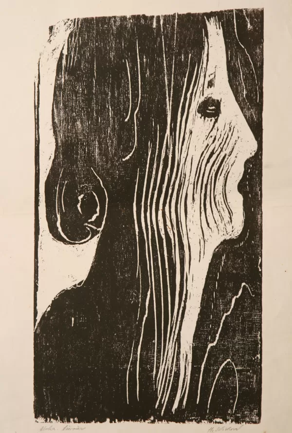 Dívka (Tvary skryté ve dřevě), dřevořez, 40,5×22,8 cm