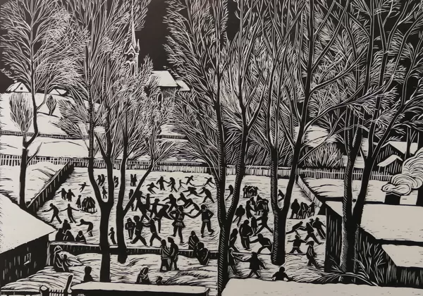 Polanka v zimě (Zima v Polance), linořez, 38,5×48 cm, 1964