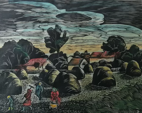 Z pole, kolorovaný linoryt, 29×37,5 cm, 1961