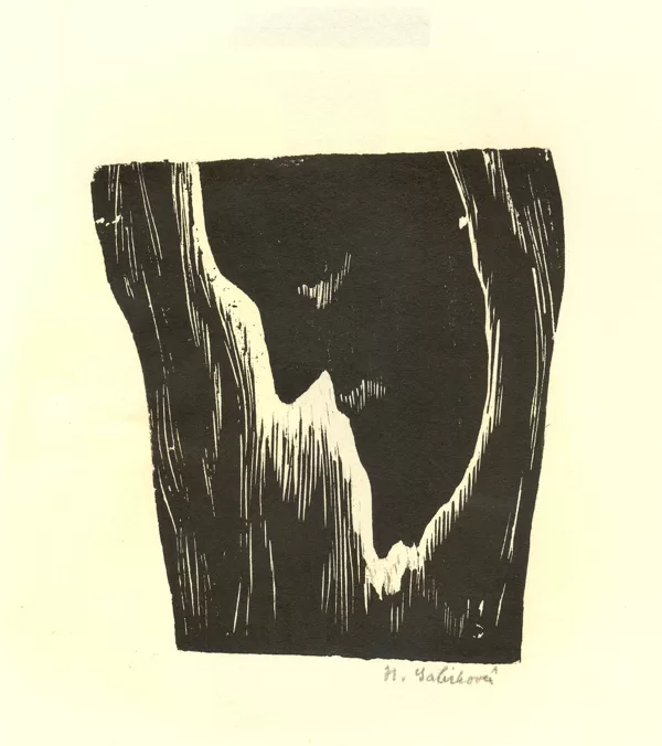 Tvář (Tvary skryté ve dřevě), dřevořez, 11,5×11 cm