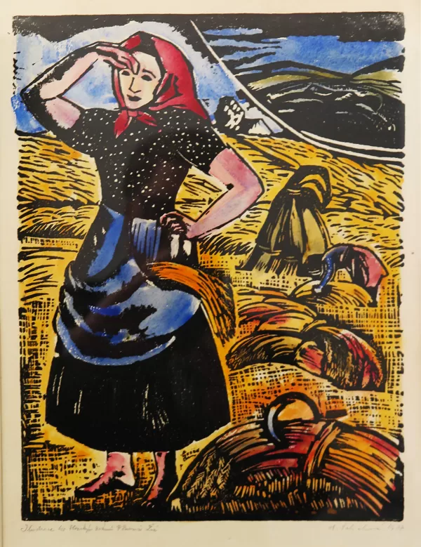 Žně (Ilustrace ke Slezským písním Petra Bezruče), kolorovaný linoryt, 31,5×24 cm, 1937