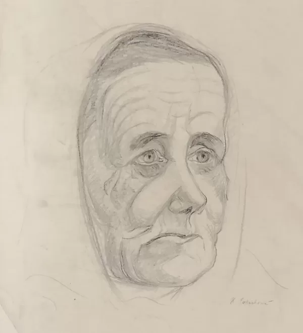 Stařenka z Polanky, kresba tužkou, 30×21 cm, 1941